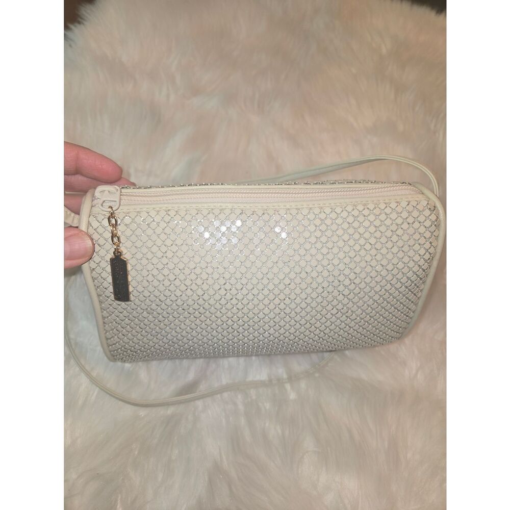 Whiting & Davis Cream Mesh Shoulder Bag with Gold Accent